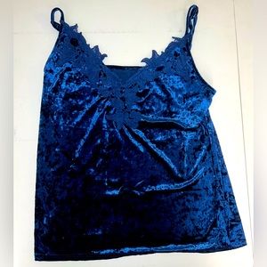 Velvet Spaghetti Strap Lace Detail Top